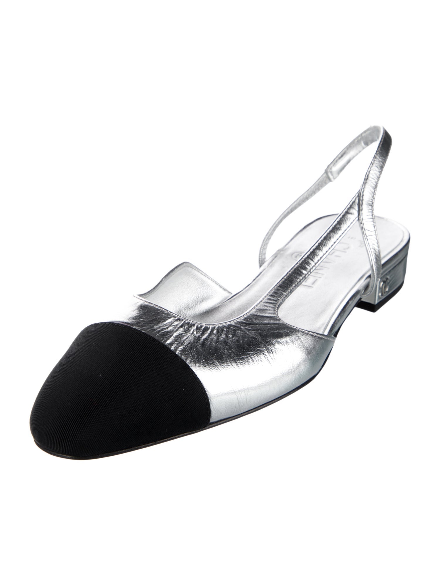 Chanel Interlocking CC Logo Leather Slingback Flats